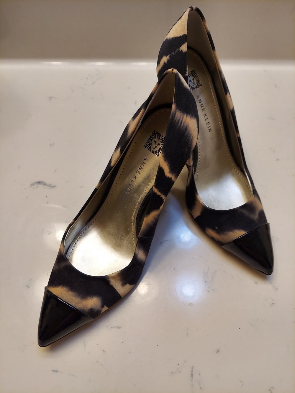 Anne Klein Leopard Print Pointed Toe Pumps in Black and Brown